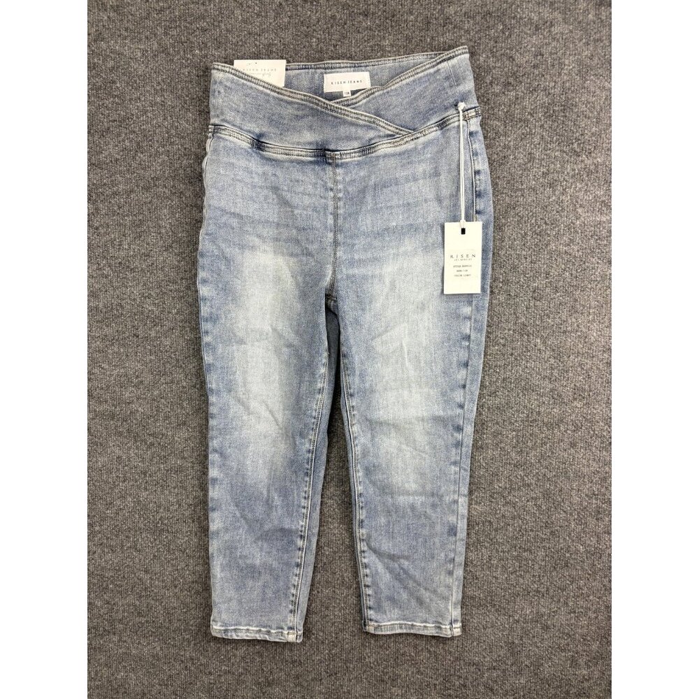 Risen Jeans Capri Pants Womens 7 28W Light Wash High Waist Pull On Stretch